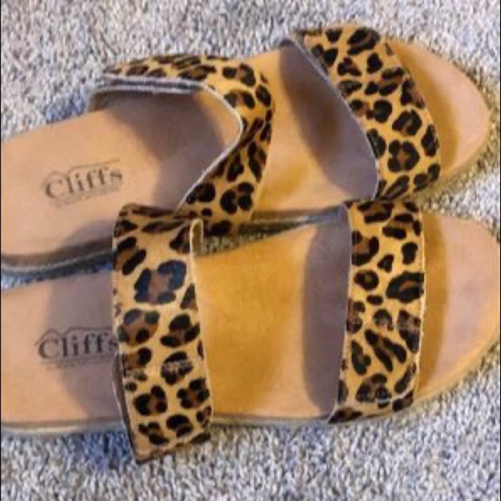 Macys Leather Cliff Leopard print sandals